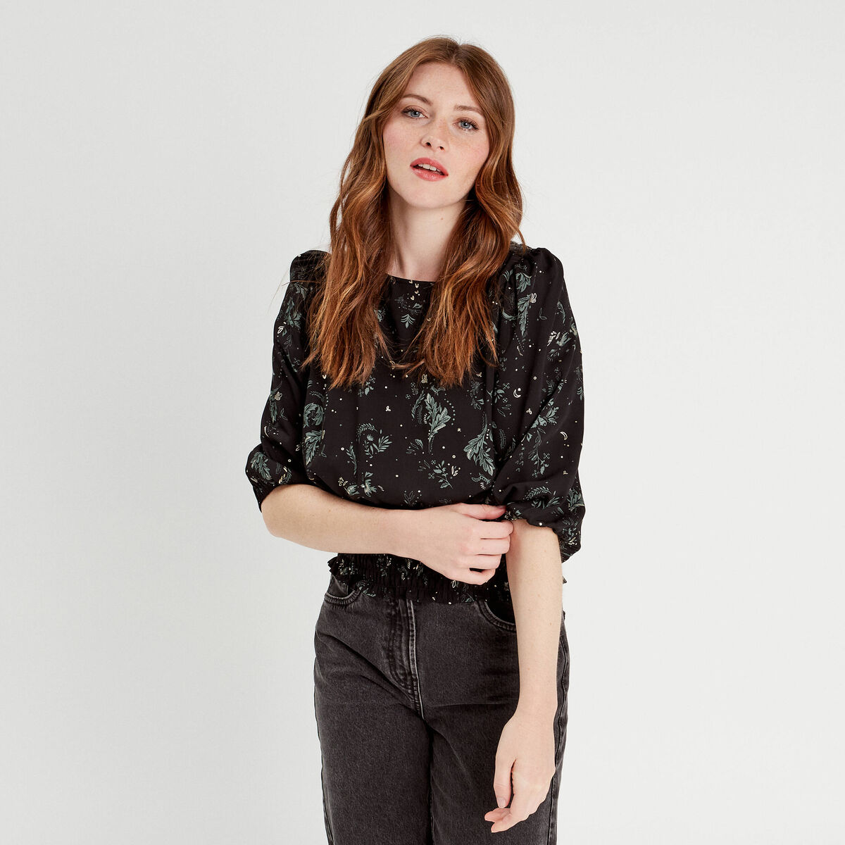 Blouse manches 3/4 noir femme