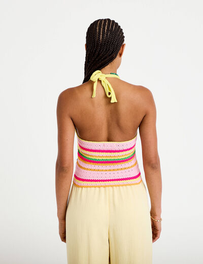 D&eacute;bardeur crochet cropped multicolore femme