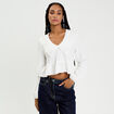 Blouse cropped grand col brod&eacute; ecru femme