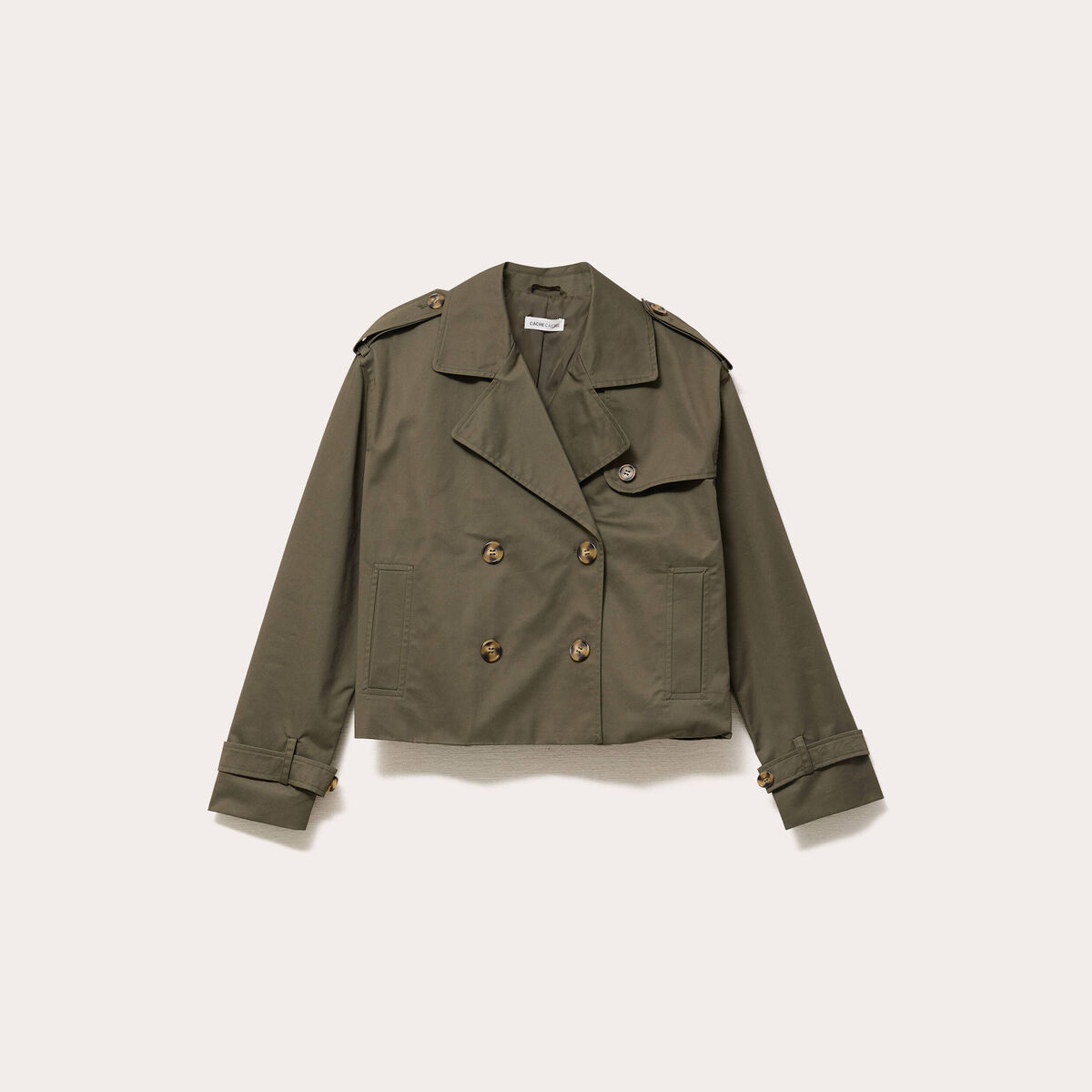 Trench court boutonné vert kaki femme