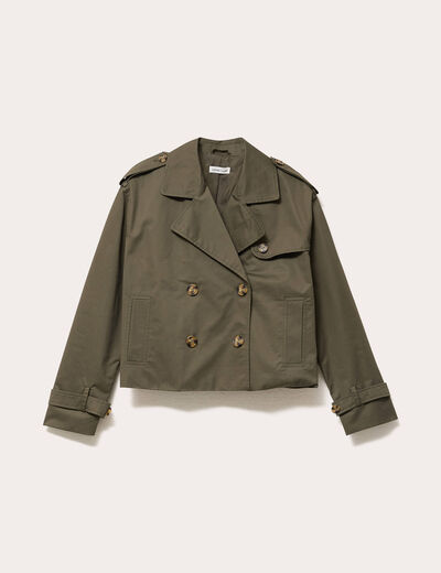 Trench court boutonné vert kaki femme