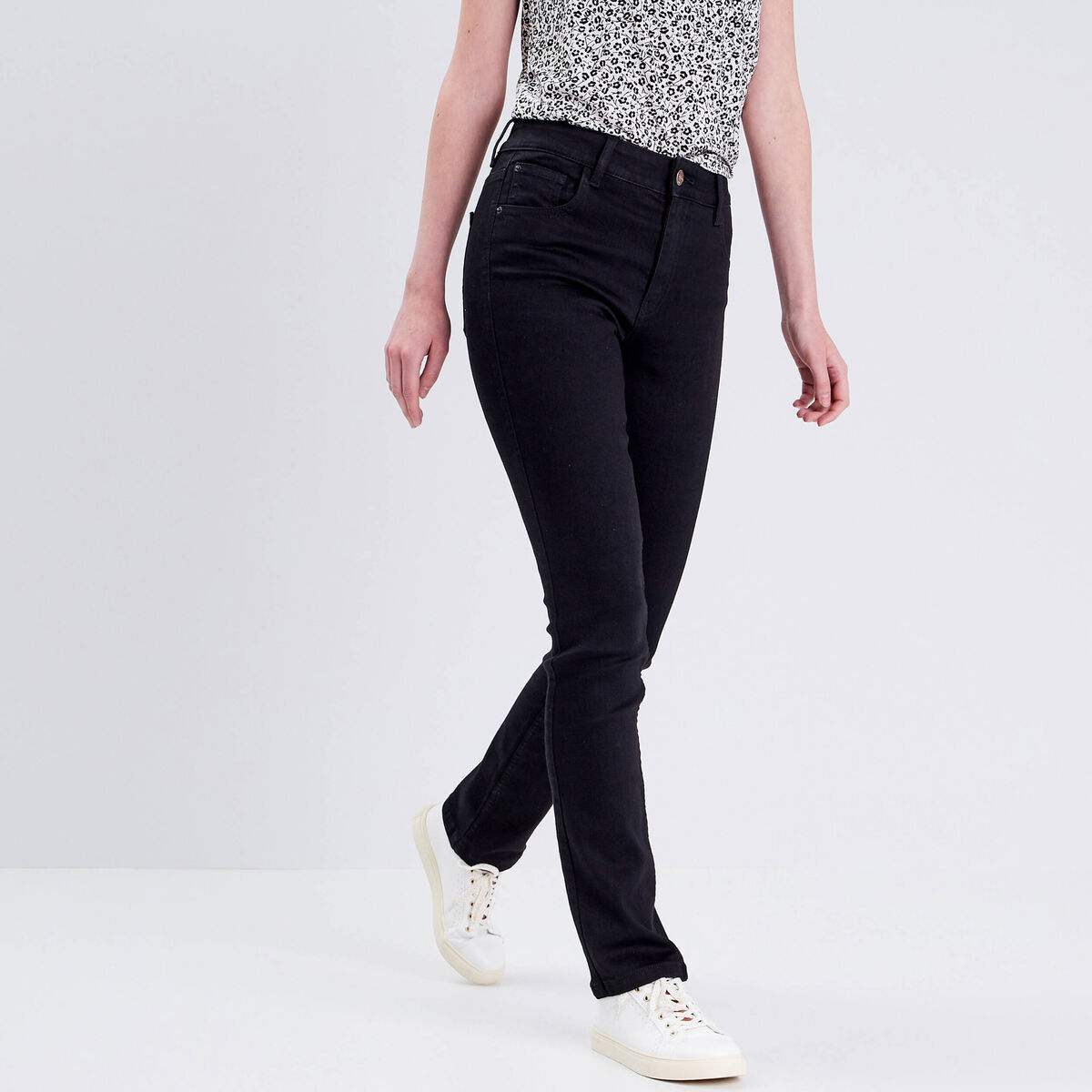 Jeans droit taille haute denim noir femme