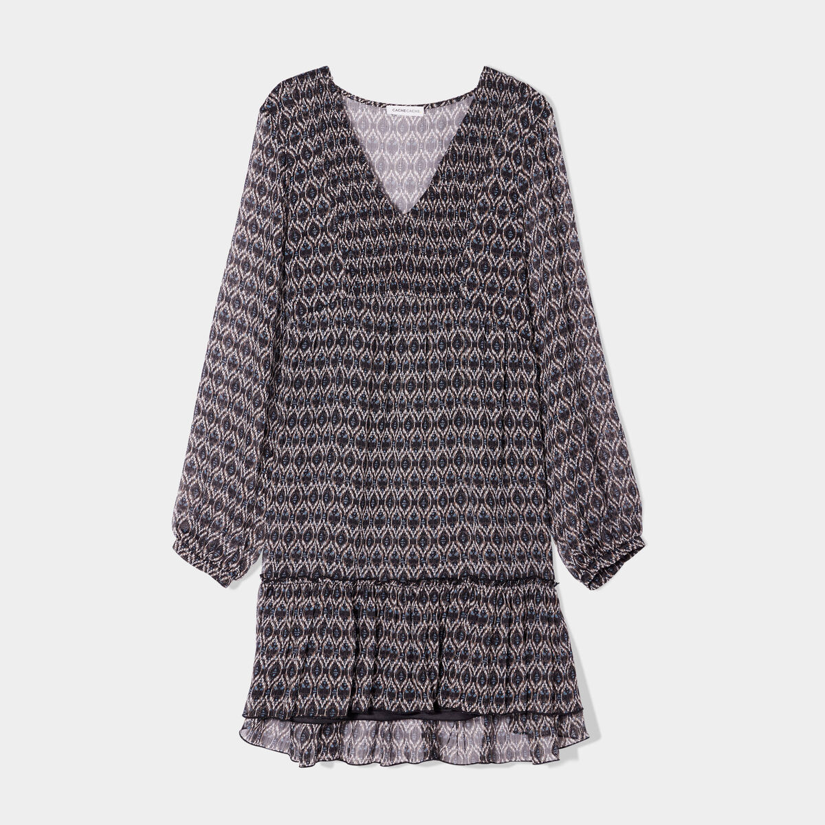 Robe trapèze col en V noir femme