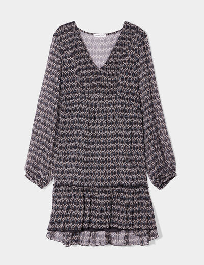 Robe trapèze col en V noir femme