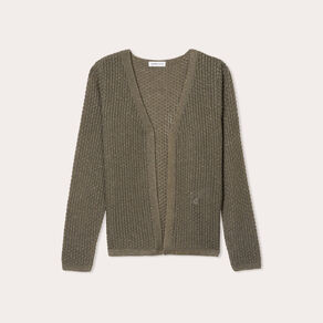 Gilet manches longues ajouré vert kaki femme