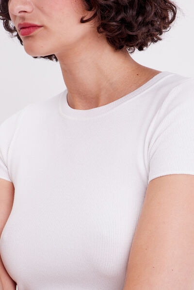 Pull avec manches courtes blanc femme