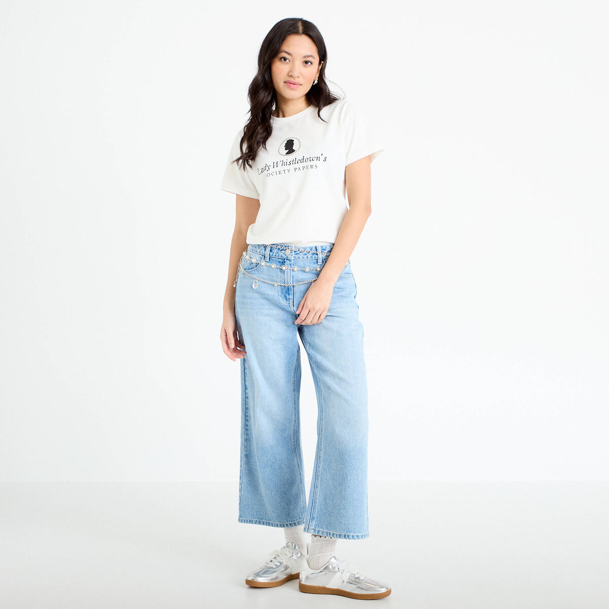 Jean wide leg cropped Bridgerton denim triple stone femme