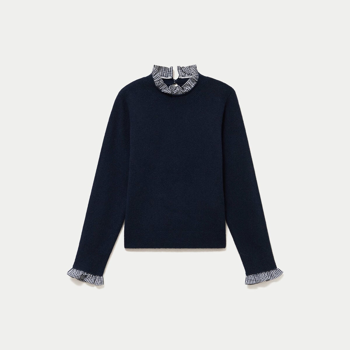 Pull col rond manches longues bleu marine femme