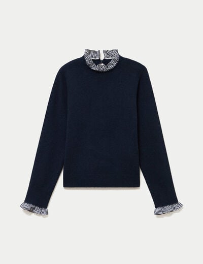 Pull col rond manches longues bleu marine femme