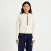 Gilet col rond manches longues ecru femme