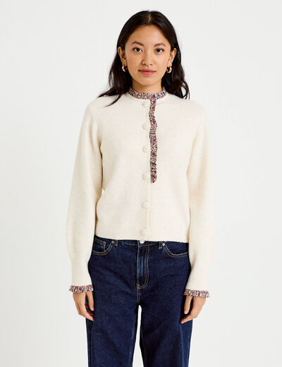 Gilet col rond manches longues ecru femme