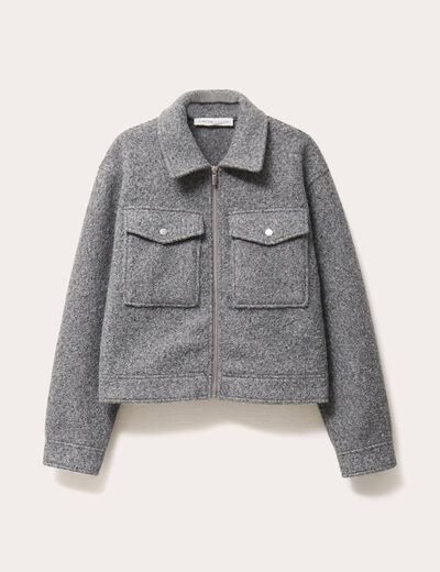 Veste zippée bouclette gris clair femme
