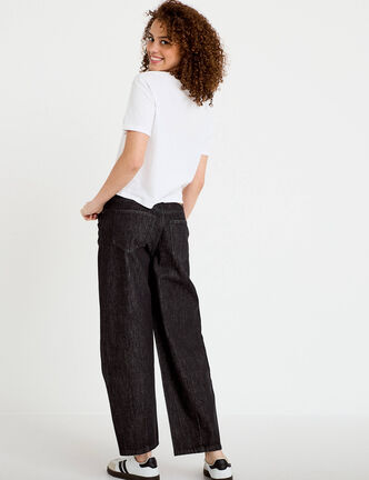 Jean barrel cropped taille standard denim noir femme