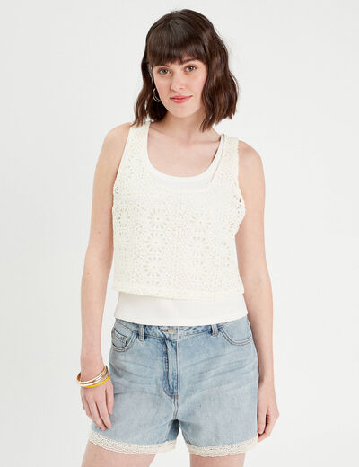 Débardeur 2-en-1 crochet ecru femme