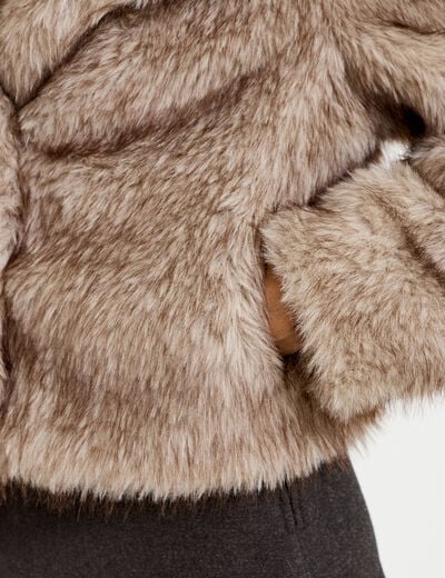 Manteau fausse fourrure taupe femme