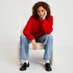 Pull ample col bateau manches longues rouge femme
