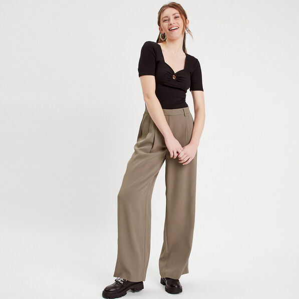 pantalon large a pinces vert kaki femme Pantalon large à pinces vert kaki femme