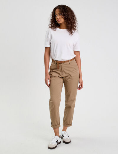 Pantalon chino 7/8ème beige femme