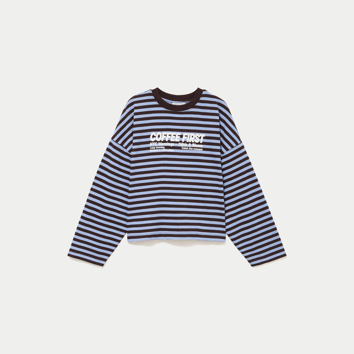 T-shirt col rond manches longues marron femme