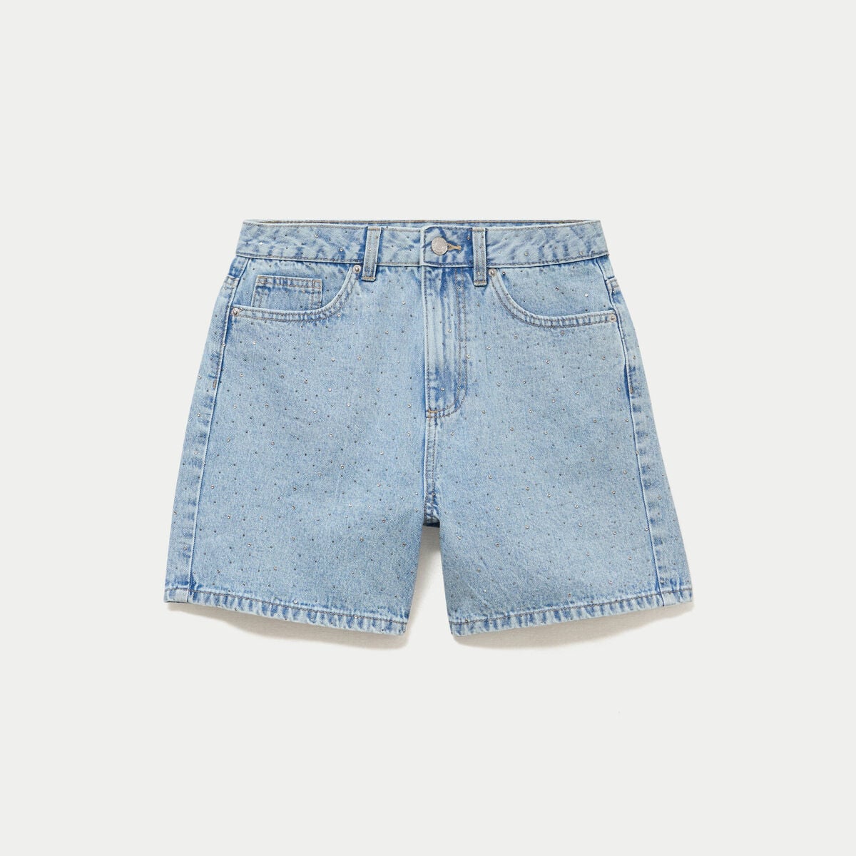 Short mom taille haute en jean strass denim triple stone femme