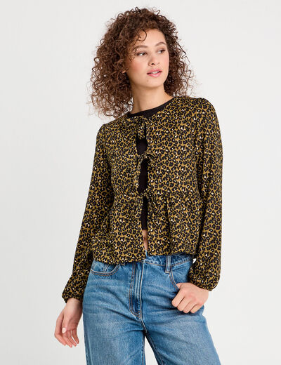 Blouse nouée manches longues vert kaki femme