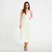 Robe longue droite en maille ecru femme