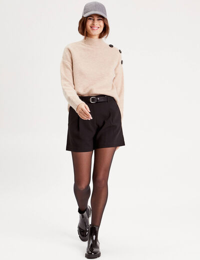 Pull col montant ecru femme