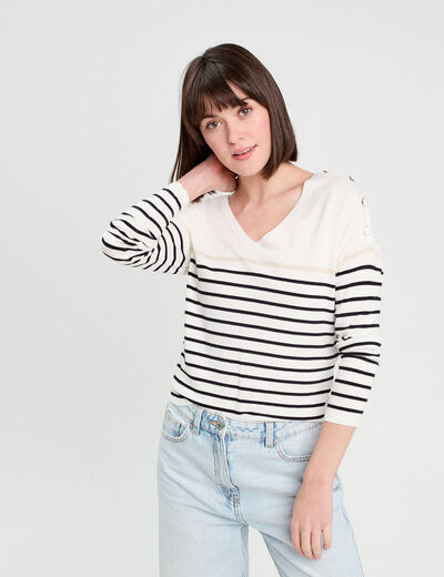 Pull avec boutons ecru femme