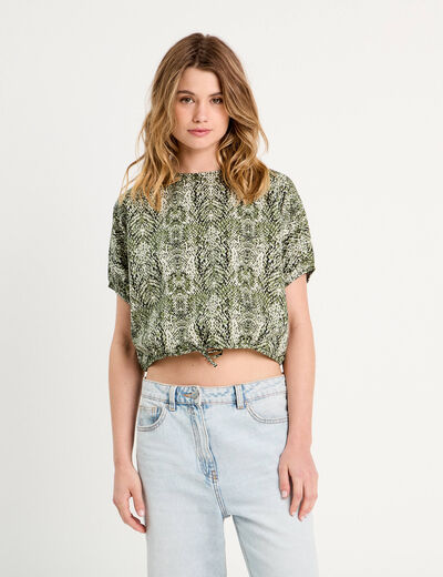 Blouse noeud manches courtes vert kaki femme