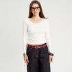 Gilet manches longues côtelé ecru femme