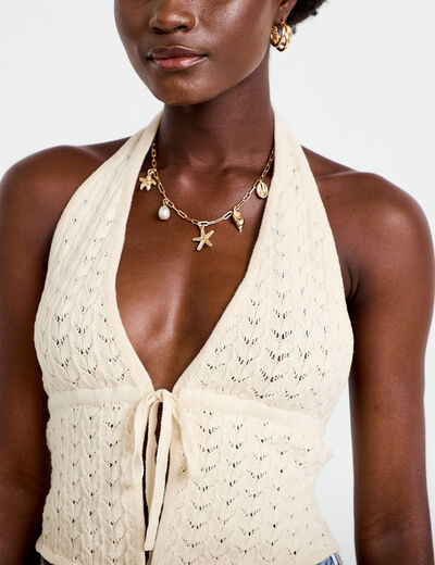 Top ajour&eacute; ecru femme