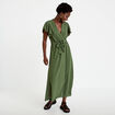 Robe longue &eacute;vas&eacute;e manches courtes vert kaki femme