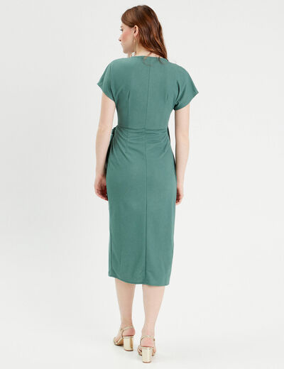 Robe midi portefeuille vert foncé femme