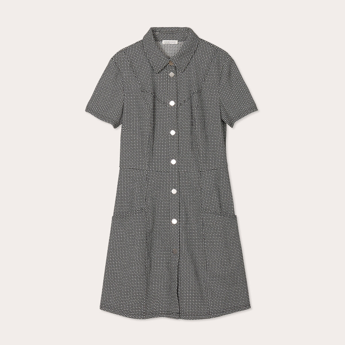 Robe évasée boutonnée noir femme