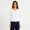 Pull col v manches longues ecru femme