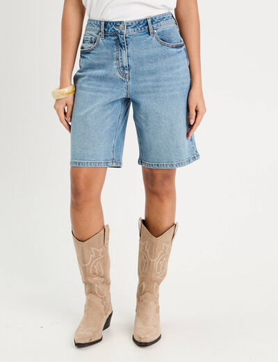 Bermuda large en jean denim double stone femme