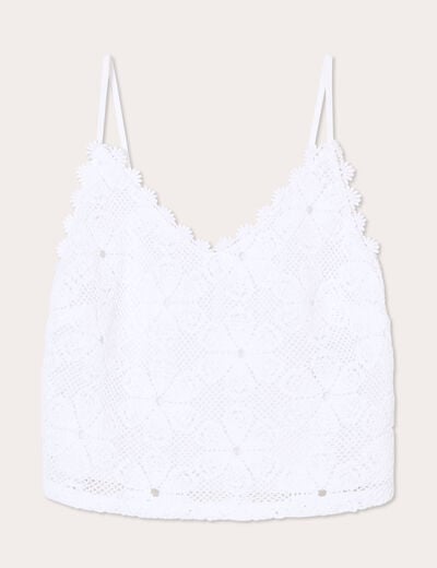 Débardeur cropped crochet blanc femme
