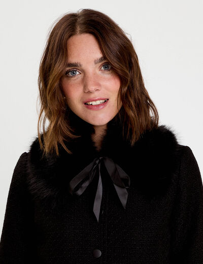 Foulard en fausse fourrure noir femme