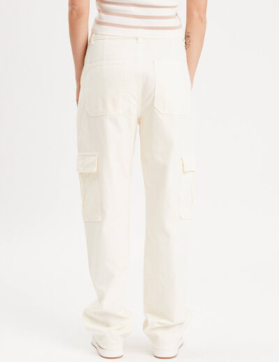 Pantalon large cargo ecru femme