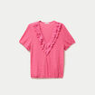 Blouse pliss&eacute;e col v manches courtes rose fushia femme