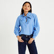 Blouse ample col montant manches longues bleu femme