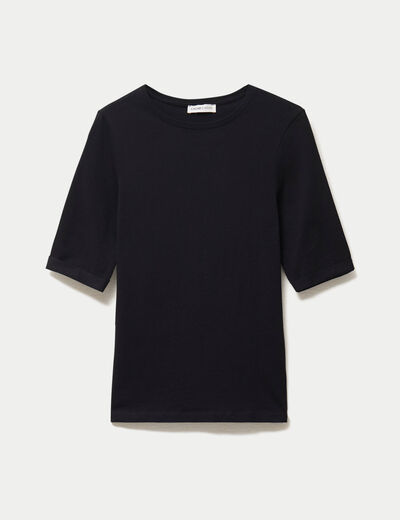 T-shirt ajust&eacute; col rond manches courtes noir femme
