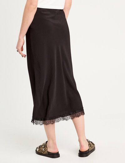 Jupe midi droite fendue noir femme