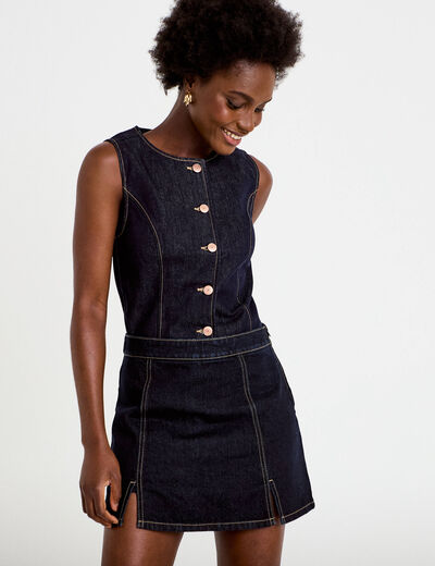 Jupe-short trap&egrave;ze en jean denim brut femme