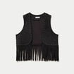 Gilet droit sans manches aspect daim noir femme