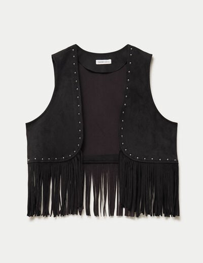 Gilet droit sans manches aspect daim noir femme