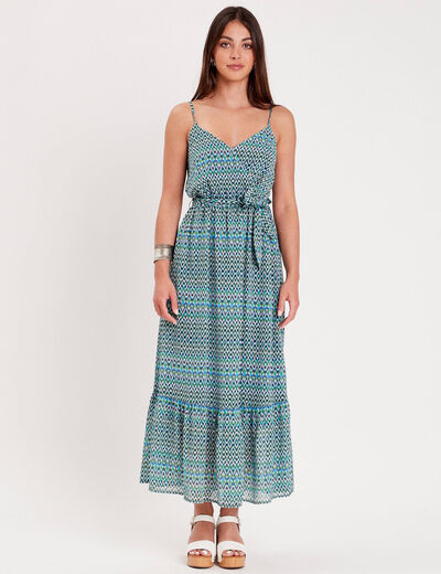 Robe longue évasée bleu femme