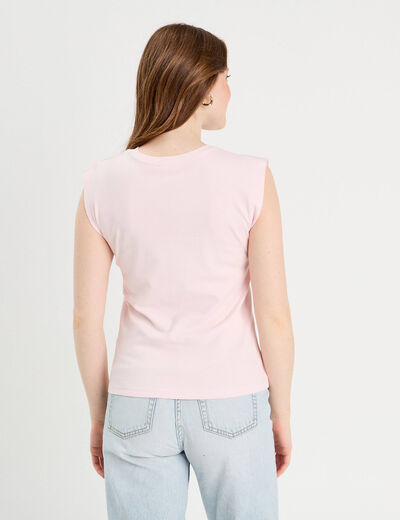 T-shirt col rond sans manches rose clair femme