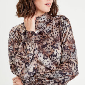T-shirt col montant marron femme
