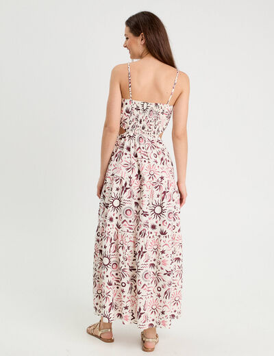 Robe longue évasée ouvertures rose femme